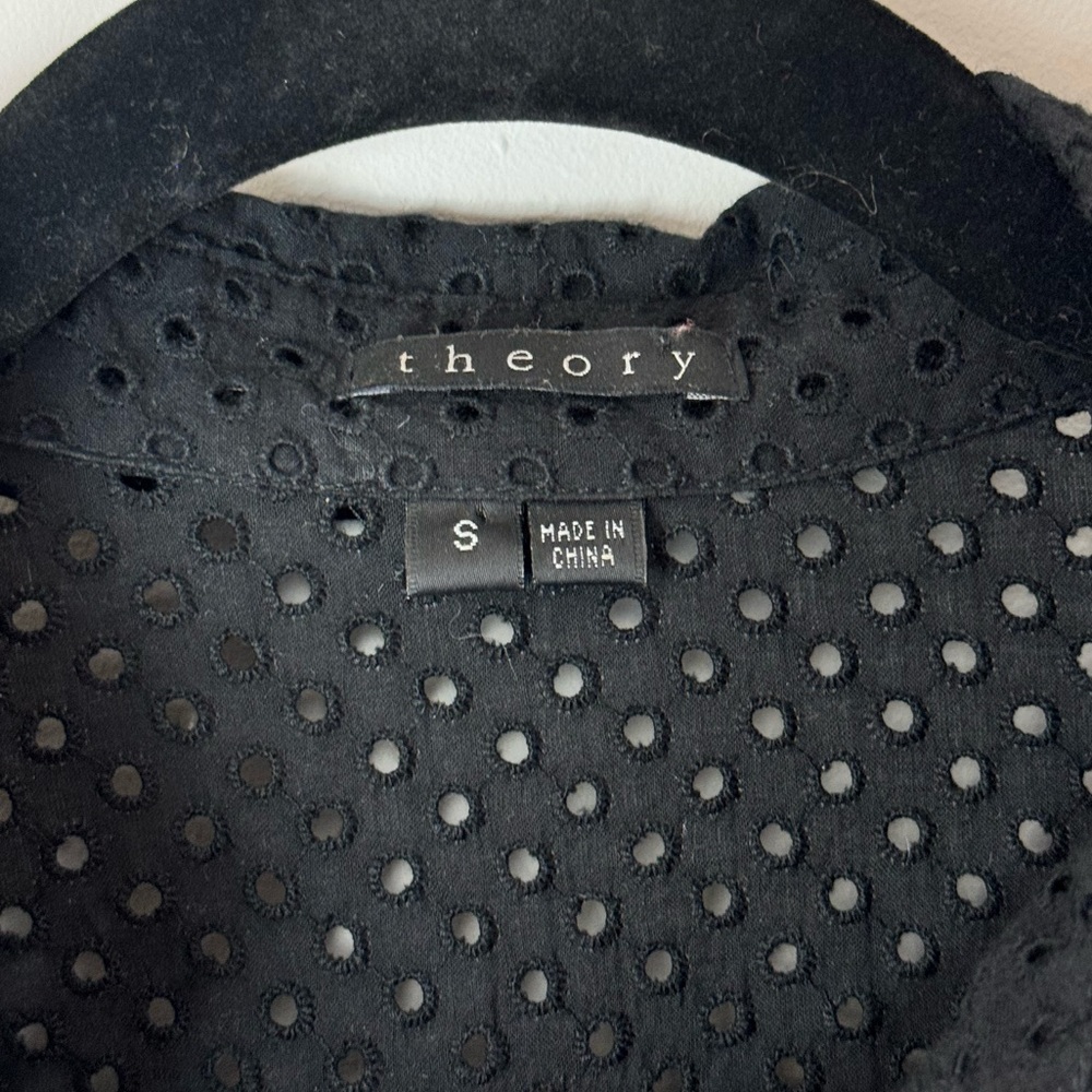 Theory Nwt Eyelet Shama Button Front Top In Black… - image 3